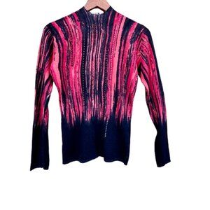 VTG Alberto Makali Knit Top Small Black Red Beaded Detail Mock Neck Hong Kong